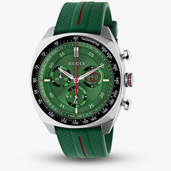 Gucci Mens Interlocking Green Rubber Strap Watch YA142319