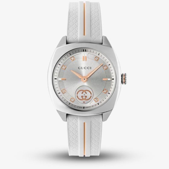 Gucci Ladies Interlocking White Rubber Strap Watch YA142512