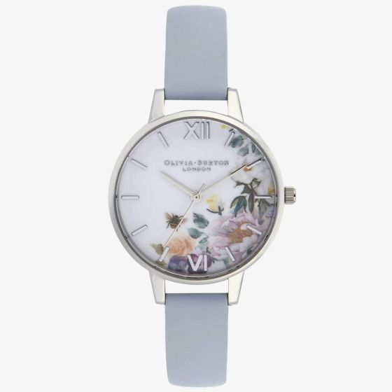 Olivia Burton Enchanted Garden Pastel Blue Leather Strap Watch OB16EG114