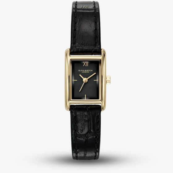 Olivia Burton Mini Grove Gold Black Leather Strap Watch 24000284