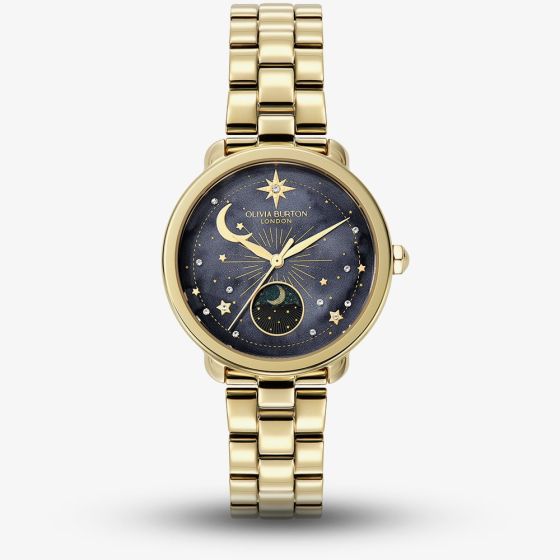 Olivia Burton Moonphase Gold Tone Decorative Dial Watch 24000298