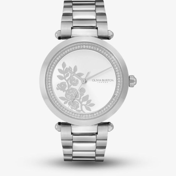 Olivia Burton Signature Silver Tone Foral Crystal White Dial Watch 24000042