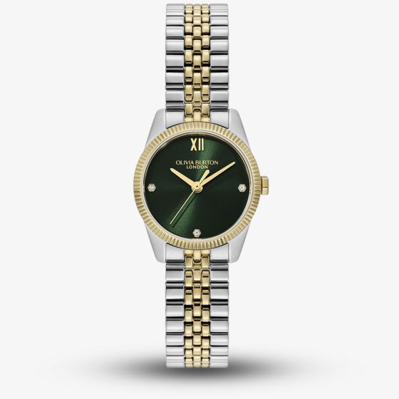 Olivia Burton Ladies Highbury Green Dial Two-Tone Stainless Steel Bracelet Watch 24000387