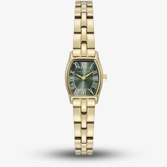 Olivia Burton Ladies Cambridge Green Dial Gold Plated Stainless Steel Bracelet Watch 24000390