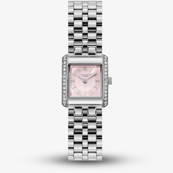 Olivia Burton Ladies Berkley Pink Dial Square Bracelet Watch 24000381