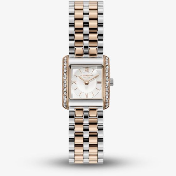 Olivia Burton Ladies Berkley Silver Dial Square Two Tone Bracelet Watch S/S 24000384