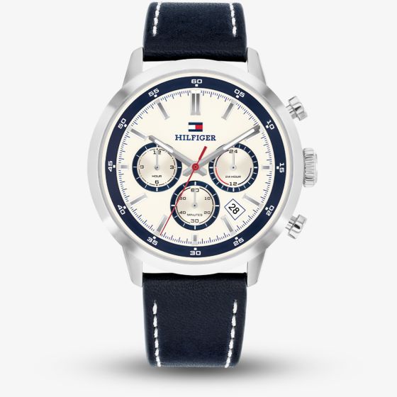 Tommy Hilfiger Mens Kent Chronograph Blue Leather Strap Watch 1710751