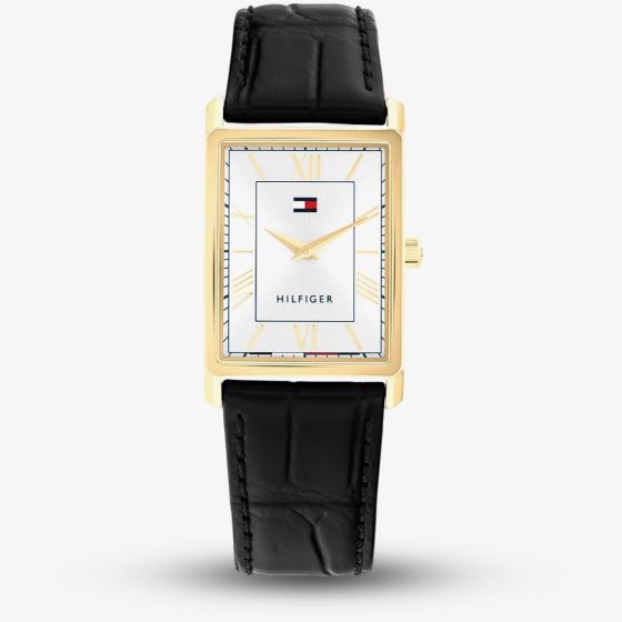 Tommy Hilfiger Mens Ben Rectangle Silver Dial Leather Strap Watch 1710772
