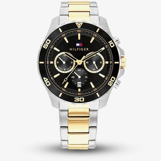 Tommy Hilfiger Mens Jordan Chronograph Black Dial Two Tone Bracelet Watch 1792095