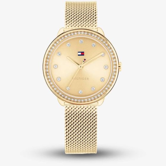 Tommy Hilfiger Demi Gold Plated Crystal Mesh Strap Watch 1782699
