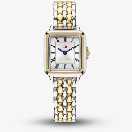 Tommy Hilfiger Ladies Mia Two Tone Square Silver Dial Bracelet Watch 1782915
