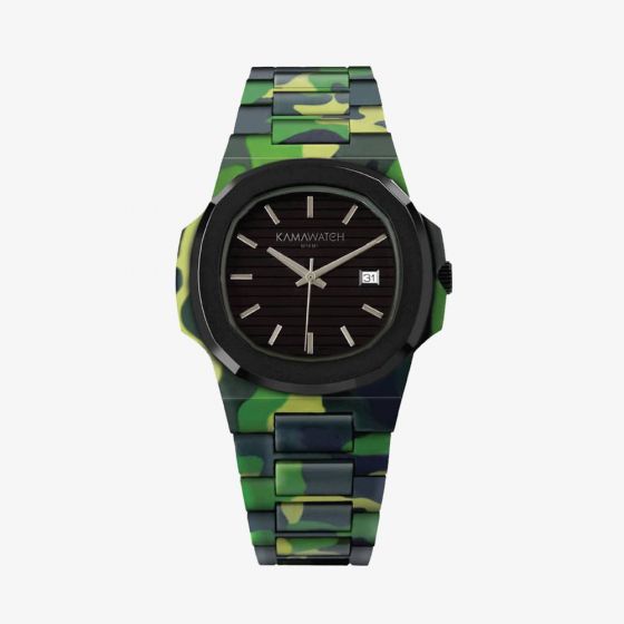 KAMAWATCH Limited Edition Fix Bope Black and Green Camo Plastic Bracelet Watch KWPF29