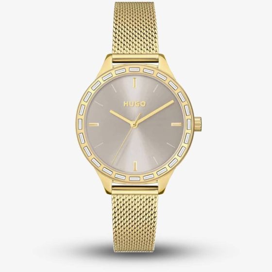 HUGO Ladies #Flash Gold-Plated Mesh Stainless Steel Watch 1540116