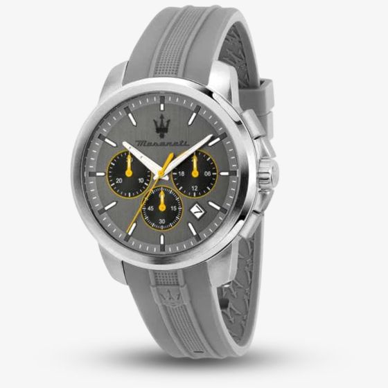 Maserati Mens Successo Grey Chronograph Rubber Strap Watch MSR8871621043