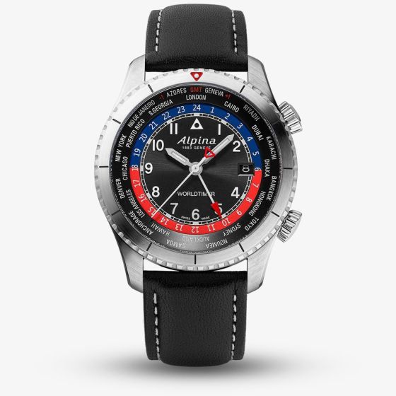 Alpina Mens Startimer Pilot Quartz Worldtimer Watch AL-255BRB4S26