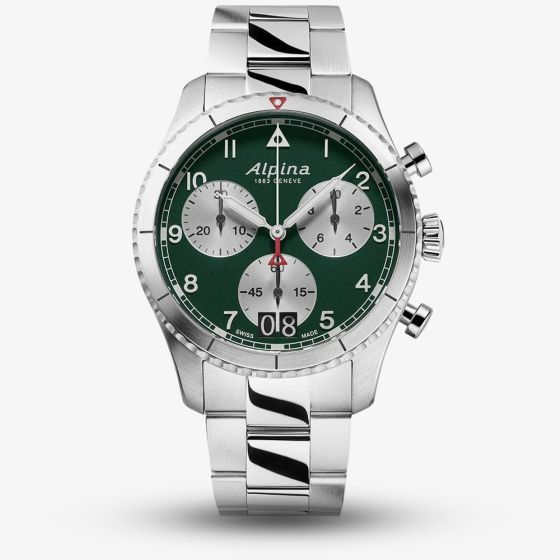 Alpina Mens Startimer Pilot Stainless Steel Chronograph Watch AL-372GRS4S26B