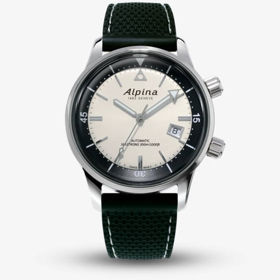 Alpina Mens Heritage Diver 300 White Dial Rubber Strap Watch AL-525S4H6