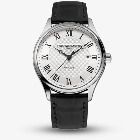 Frederique Constant Mens White Dial & Black Leather Strap Watch FC-303MC5B6