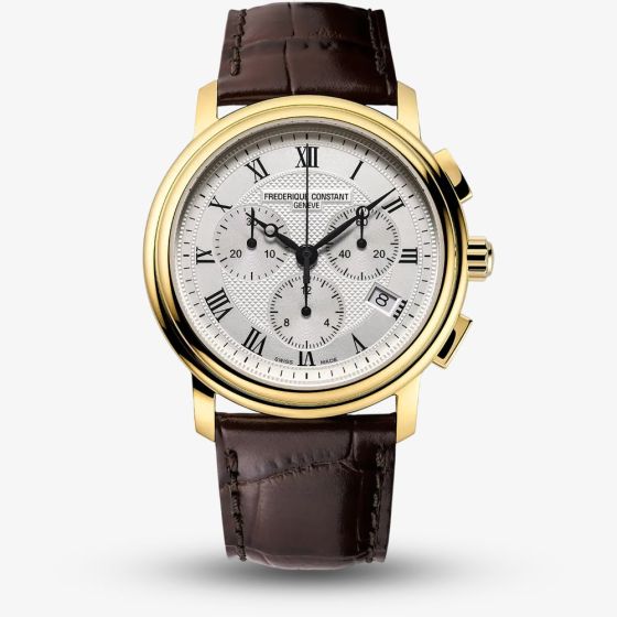 Frederique Constant Mens Classic Quartz Chronograph Brown Leather Strap Watch FC-292MC4P5