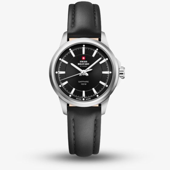  Swiss Military Ladies Classic Black Leather Strap Watch SM34105.08