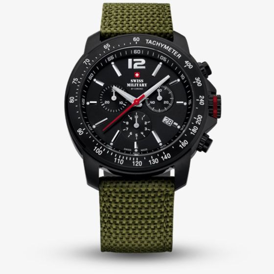  Swiss Military Mens Army Style Chronograph Green Fabric Strap Watch SM34033.07