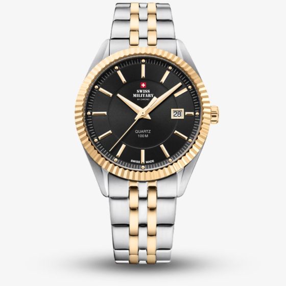  Swiss Military Mens Elegant Two-Tone Black Dial Watch SM34065.04