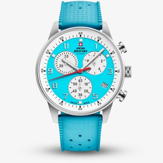 Swiss Military Mens Minimalist Chronograph Light Blue Dial Rubber Strap Watch SM34114.15