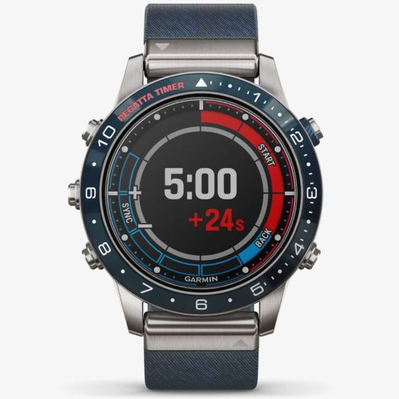  Garmin Mens Marq Captain Titanium Blue Fabric Strap Smartwatch 010-02006-07 