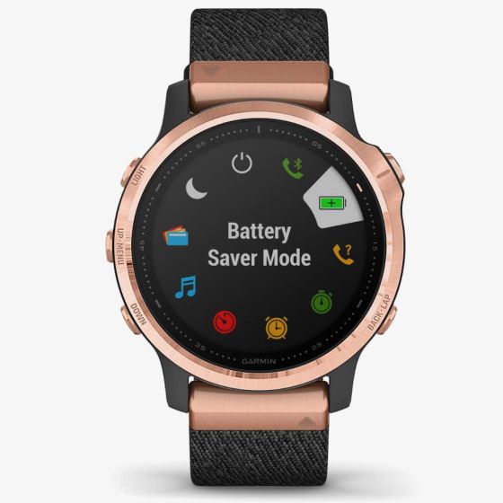 Garmin Unisex Fenix 6S Sapphire Edition Rose Gold Black Heathered Fabric Strap Watch 010-02159-37 