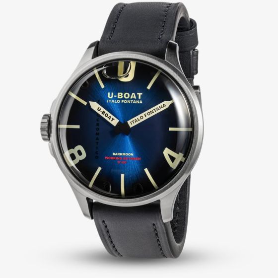 U-BOAT Mens Darkmoon Kama Blue Multi-Tone Dial Black Leather Strap Watch U3340