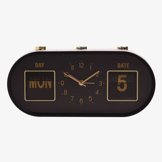 Hometime Black & Gold Calendar Alarm Clock 9771