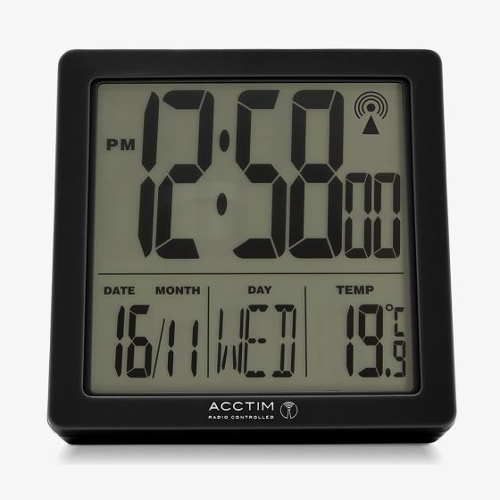 Acctim Varsity Radio Controlled Black Alarm Clock 71963