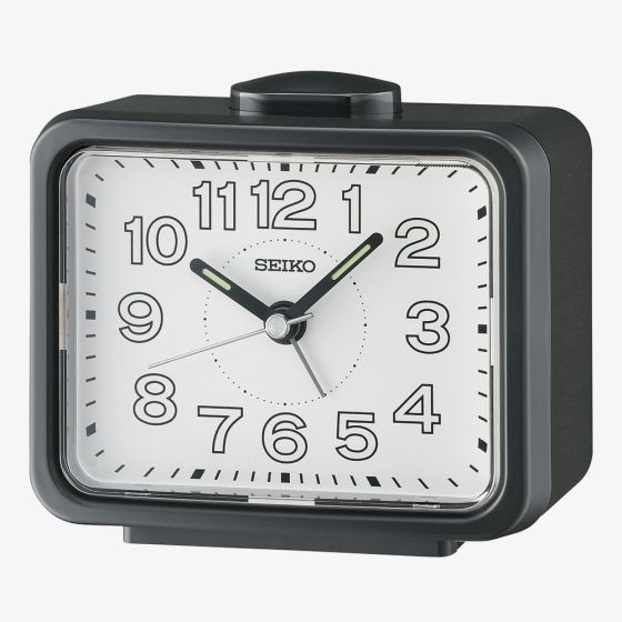 Seiko Retro White Dial Black Alarm Clock QHK061K