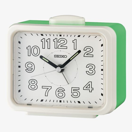 Seiko Retro White Green Alarm Clock QHK061W
