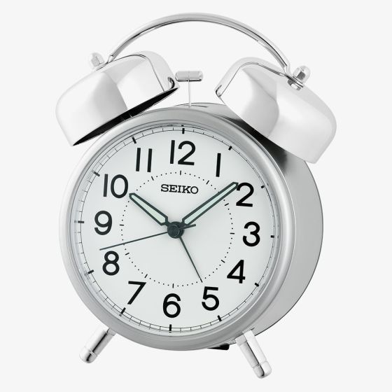 Seiko Twin Bell Round Silver Alarm Clock QHK063S