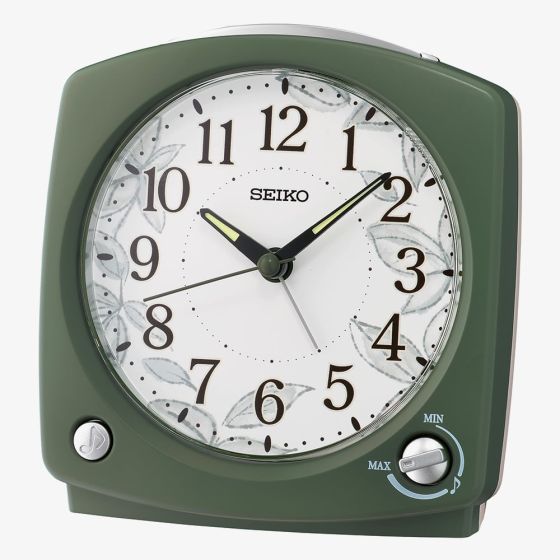 Seiko Retro White Patterned Dial Green Alarm Clock QHP012M