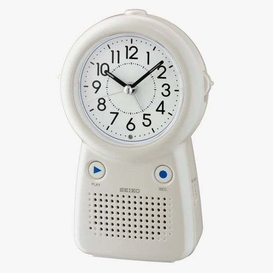 Seiko Clocks White Plastic Desk Recordable Alarm Clock QHE158L