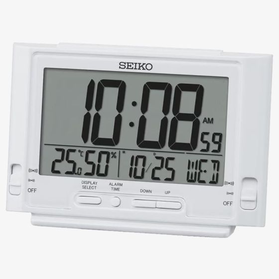 Seiko Clocks Multi-Function Display White Selectable Display Alarm Clock QHL095W