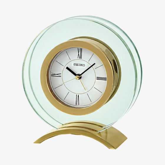 Seiko Clocks Gold Glass Mantel Clock QHE057G