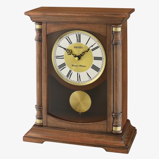 Seiko Gold Pendulum Wooden Mantel Clock QXQ034B