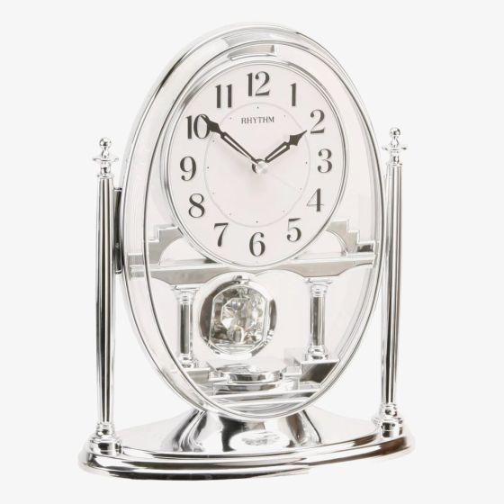 T H Baker Silver Rythm Mantel Clock with Pendulum CRP609WR19