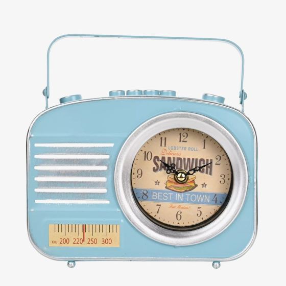 T H Baker Hometime Blue Retro Radio Mantel Clock W2951