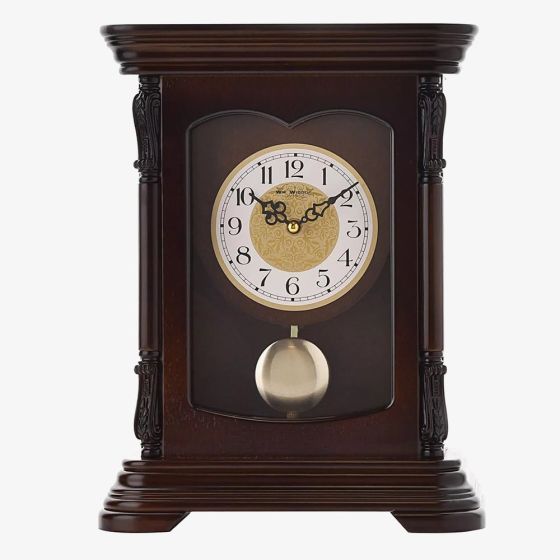 Ornate Brown Wooden Pendulum Mantel Clock W2890