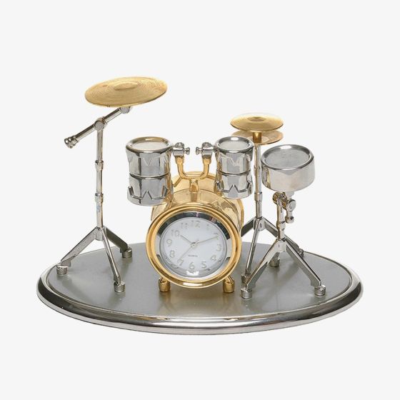 Silver & Gold Drum Kit Mantel Clock 0470