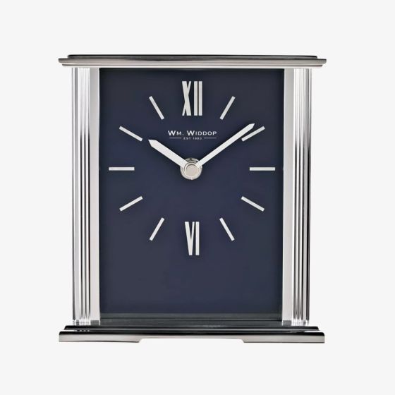 WM Widdop Silver Navy Blue Dial Mantel Clock W2941