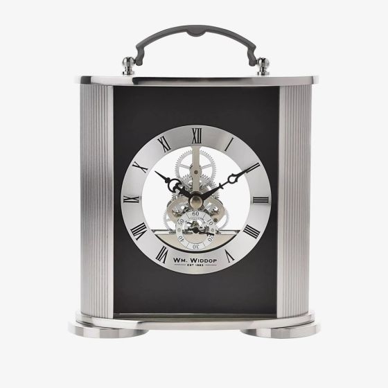 WM Widdop Silver and Black Skeleton Mantel Clock W2920