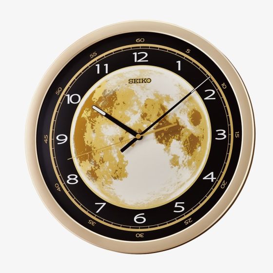 Seiko Retro Gold Moon Dial Round Wall Clock QXA831G