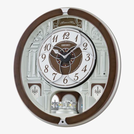 Seiko Melodies In Motion Brown Silver Wall Clock QXM615B