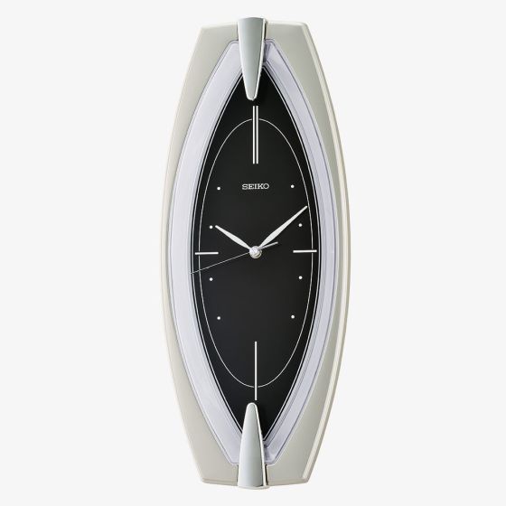 Seiko Retro Silver Black Oval Wall Clock QXA342A