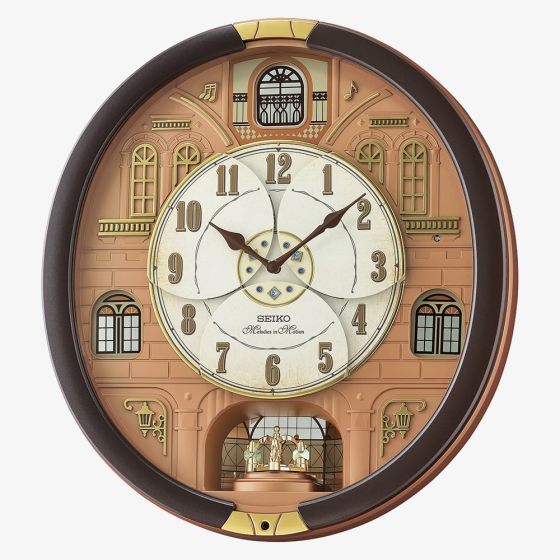 Seiko Melodies In Motion Brown Oval Wall Clock QXM601B